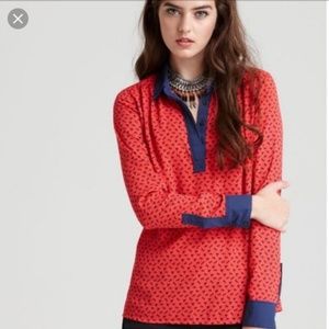 Free People Horse Print Boyfriend Blouse L